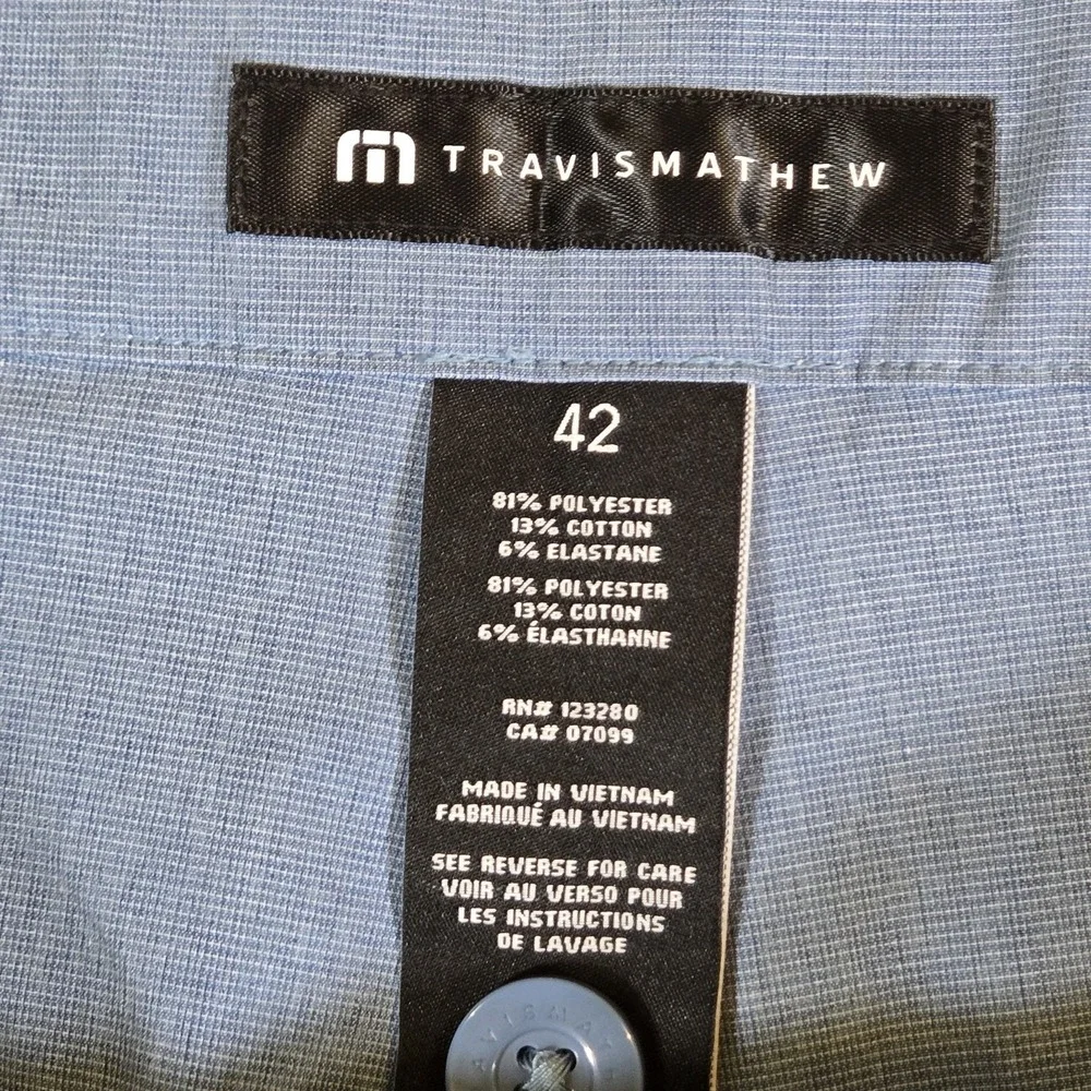 Travis Mathew Shorts Mens 42 Light Blue Chino Golf Flat Front Performance